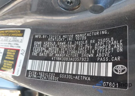 2010 Toyota Avalon Limited from USA, damaged, VIN 4T1BK3DB3AU357923